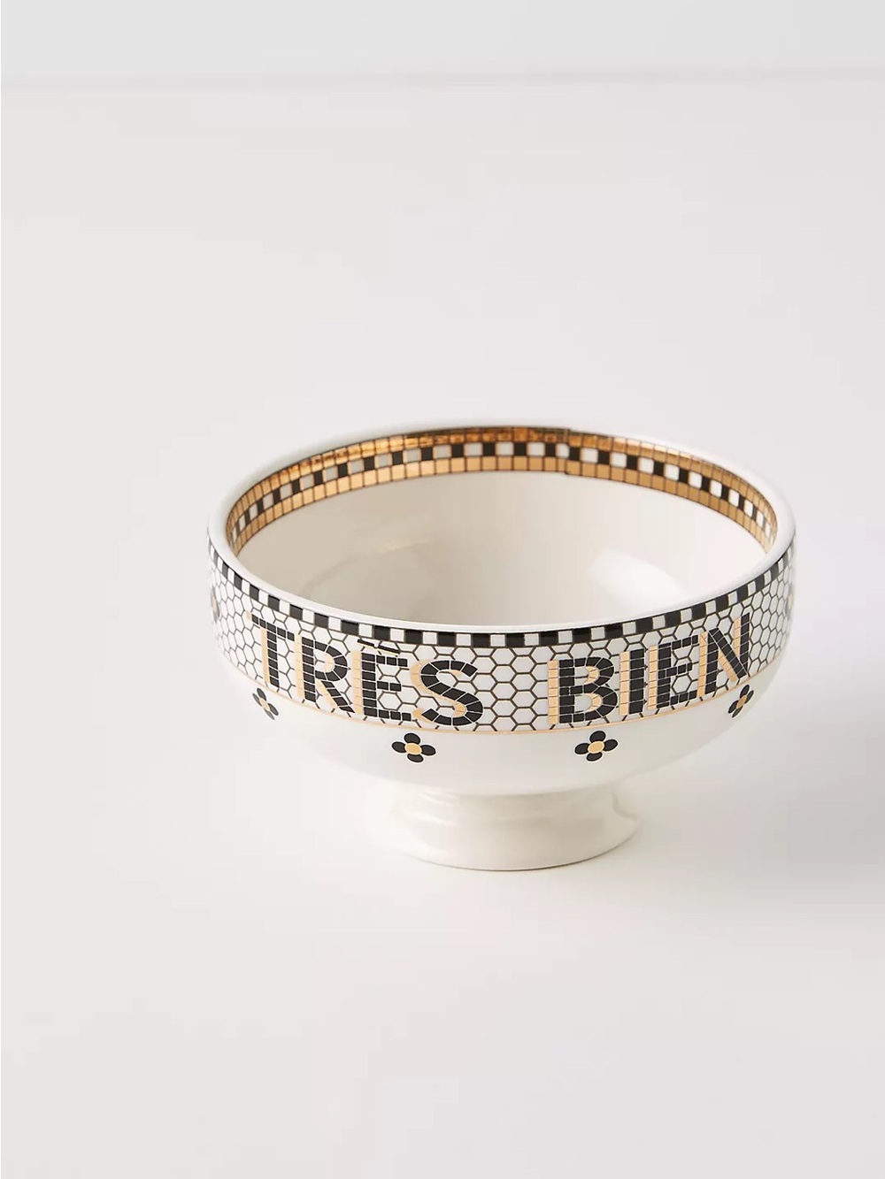 Bistro Tile Stoneware 24k Gold Accent Bowl